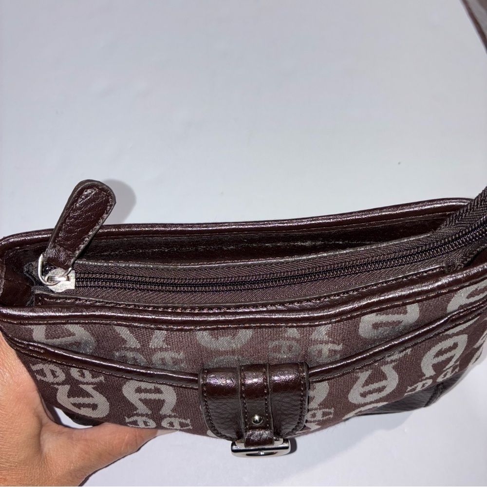 Vintage 90s Etienne Aigner Shoulder Bag Purse Jacquard Logo Leather Brown - Picture 8 of 10